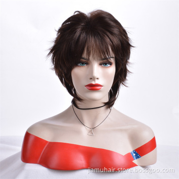 Short Synthetic Brown Wigs Synthetic Straight Hair Soft Layered Hair Wigs for Women Daily Wig Cosplay